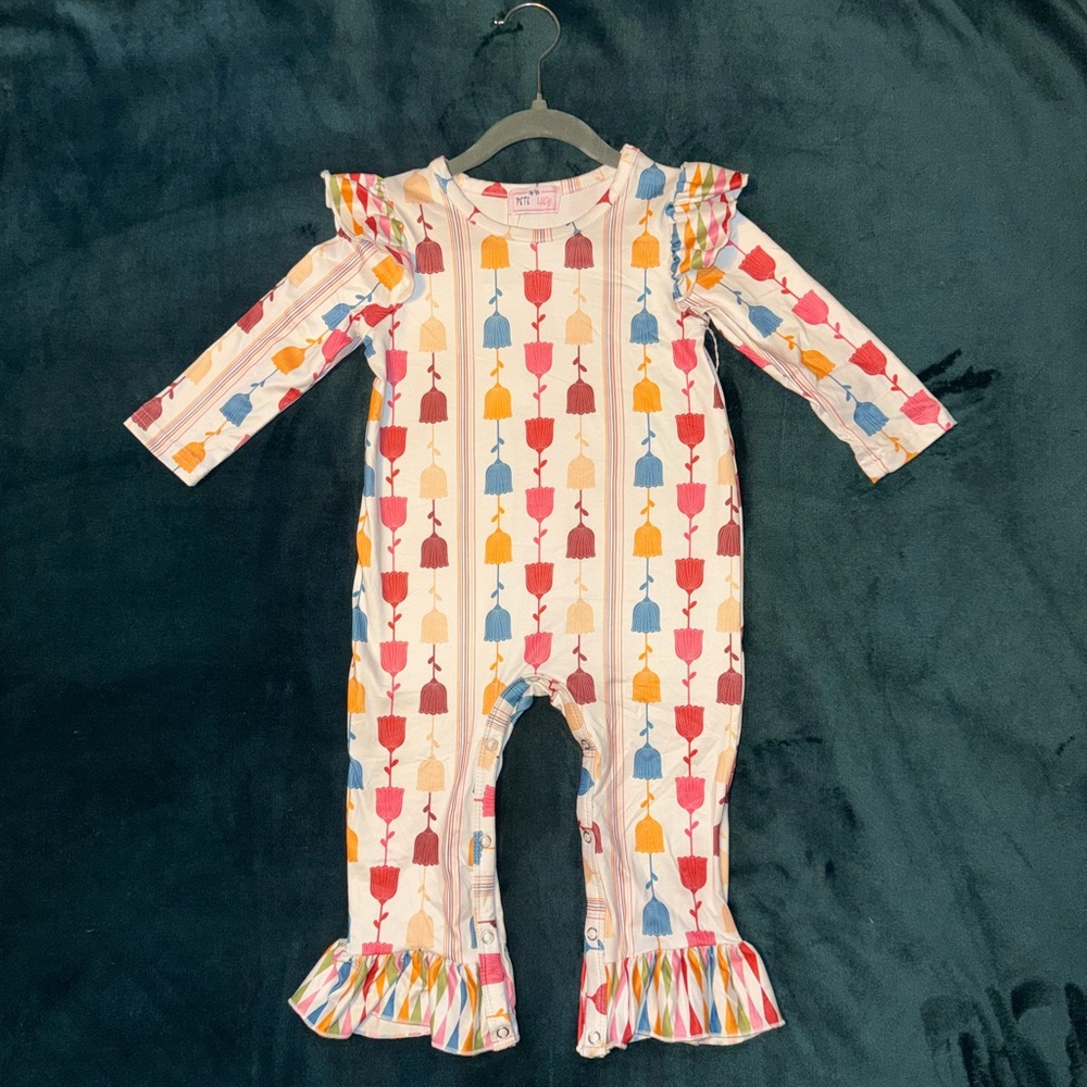 Pete and Lucy Colorful Patterned Ruffled Baby Romper